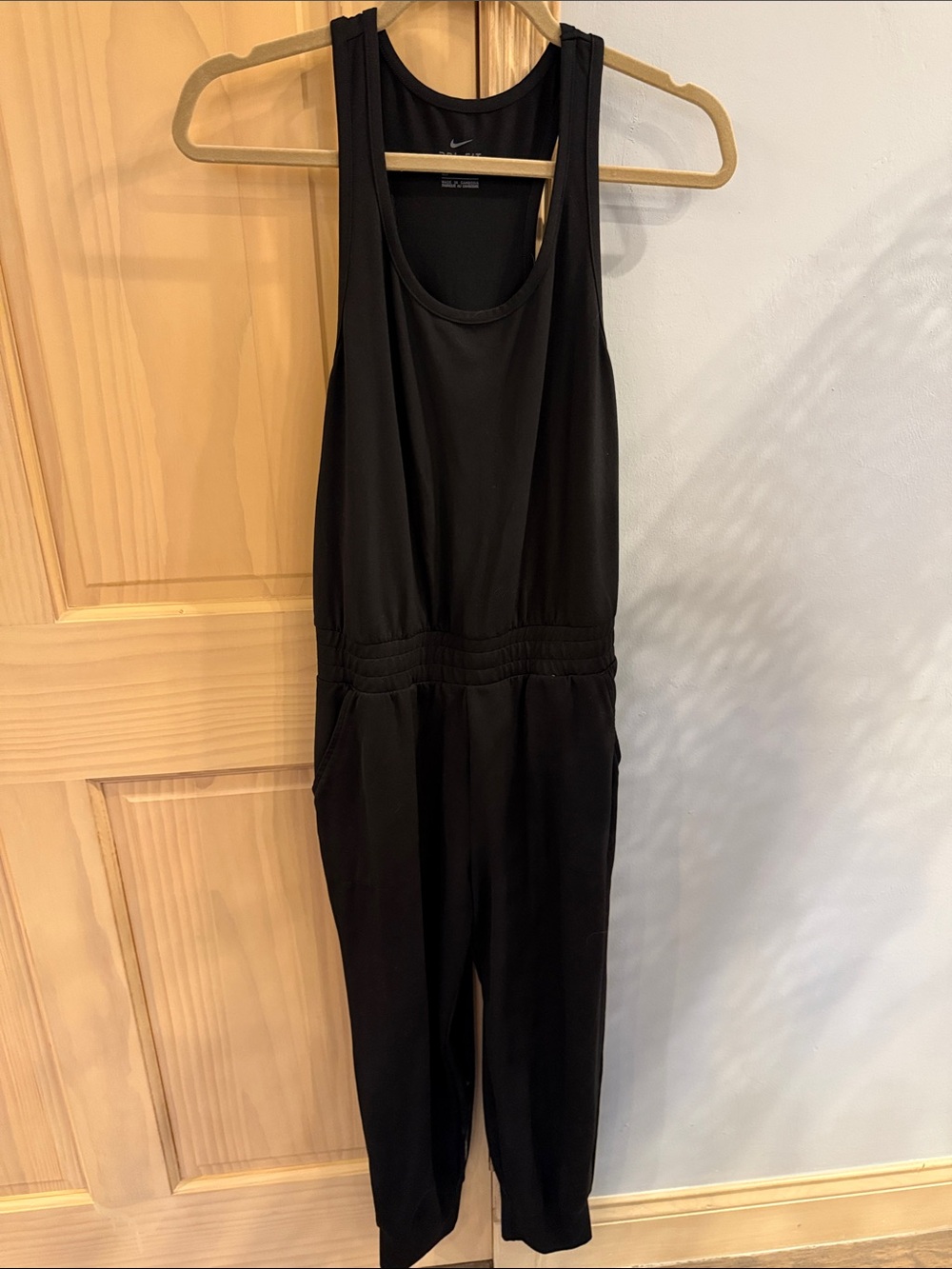 Nike Dri-FIT Womens Black Sleeveless Jumpsuit Romper Jogger Pockets Size S